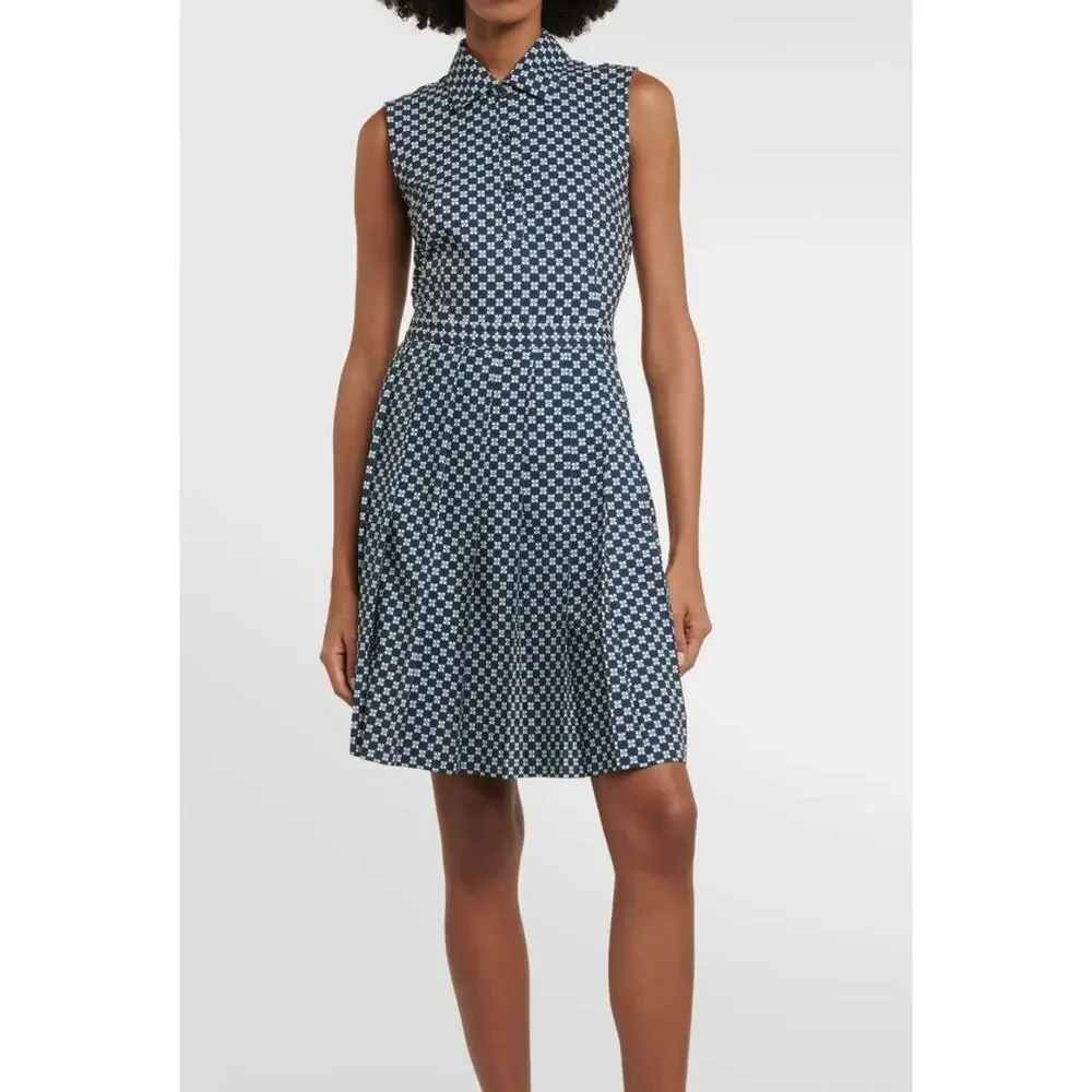 Tory Burch Performance Pleated Golf Dress Sleeveless Navy White Print XL NWOT